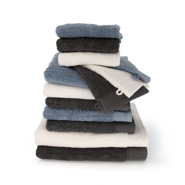 hema handdoeken hotel extra zwaar stapel met wit, antraciet en ijsblauw
