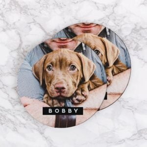 onderzetters met foto bedrukken voorbeeld met hond